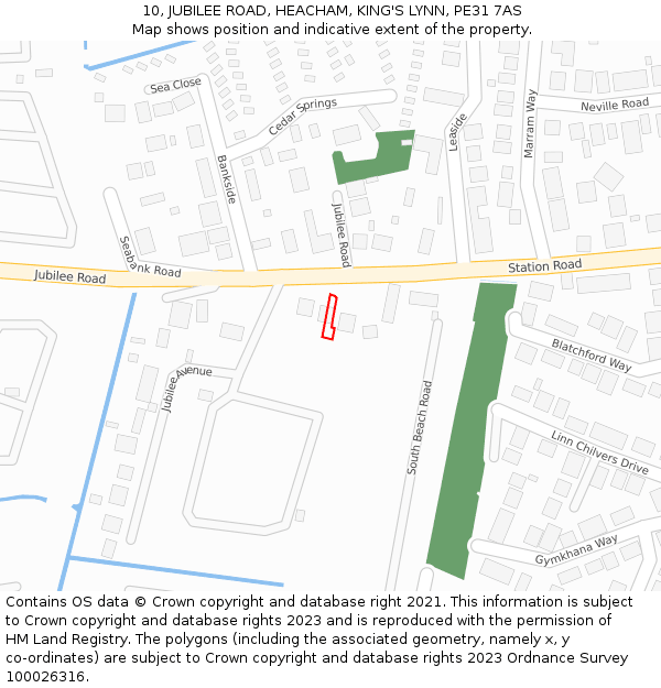 10, JUBILEE ROAD, HEACHAM, KING'S LYNN, PE31 7AS: Location map and indicative extent of plot