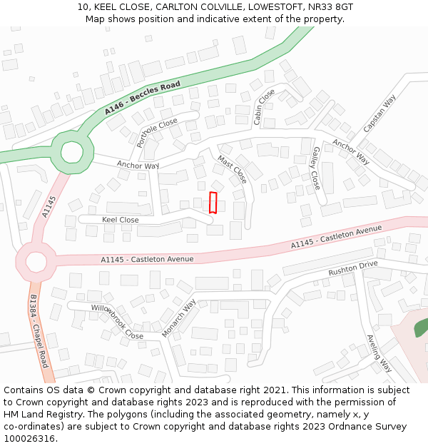 10, KEEL CLOSE, CARLTON COLVILLE, LOWESTOFT, NR33 8GT: Location map and indicative extent of plot