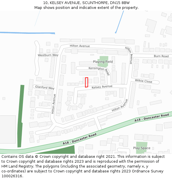 10, KELSEY AVENUE, SCUNTHORPE, DN15 8BW: Location map and indicative extent of plot