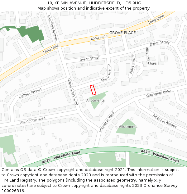 10, KELVIN AVENUE, HUDDERSFIELD, HD5 9HG: Location map and indicative extent of plot