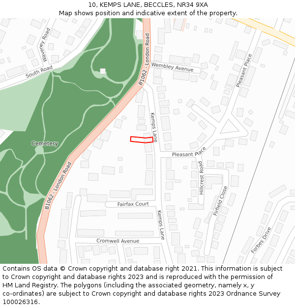 10, KEMPS LANE, BECCLES, NR34 9XA: Location map and indicative extent of plot