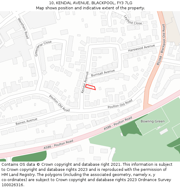 10, KENDAL AVENUE, BLACKPOOL, FY3 7LG: Location map and indicative extent of plot
