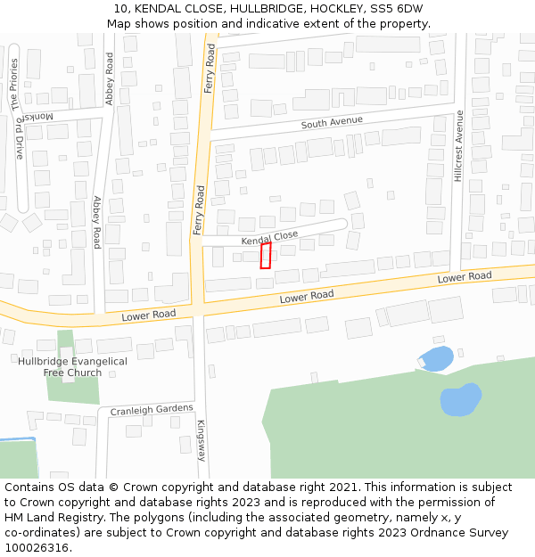 10, KENDAL CLOSE, HULLBRIDGE, HOCKLEY, SS5 6DW: Location map and indicative extent of plot