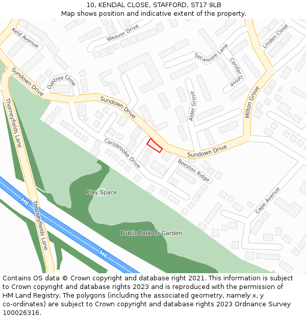 10, KENDAL CLOSE, STAFFORD, ST17 9LB: Location map and indicative extent of plot