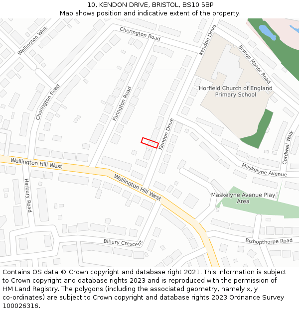 10, KENDON DRIVE, BRISTOL, BS10 5BP: Location map and indicative extent of plot