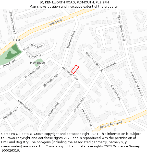 10, KENILWORTH ROAD, PLYMOUTH, PL2 2RH: Location map and indicative extent of plot