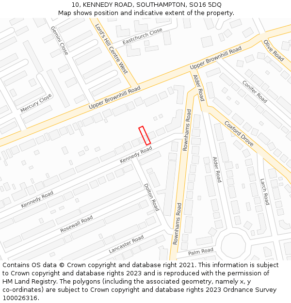 10, KENNEDY ROAD, SOUTHAMPTON, SO16 5DQ: Location map and indicative extent of plot