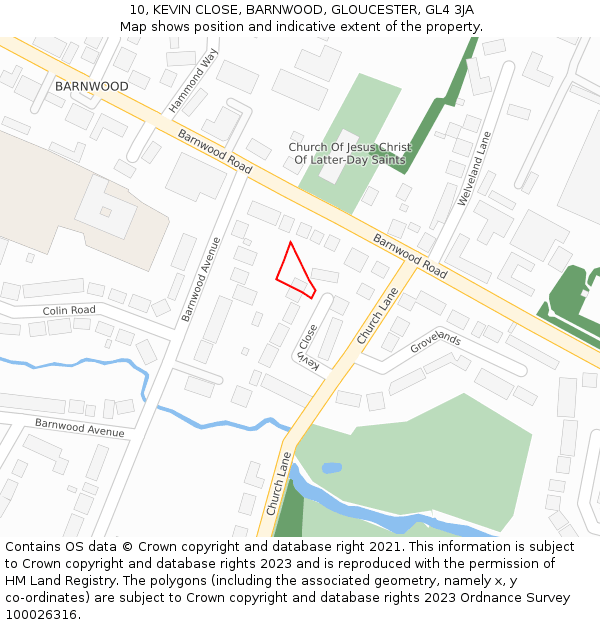 10, KEVIN CLOSE, BARNWOOD, GLOUCESTER, GL4 3JA: Location map and indicative extent of plot