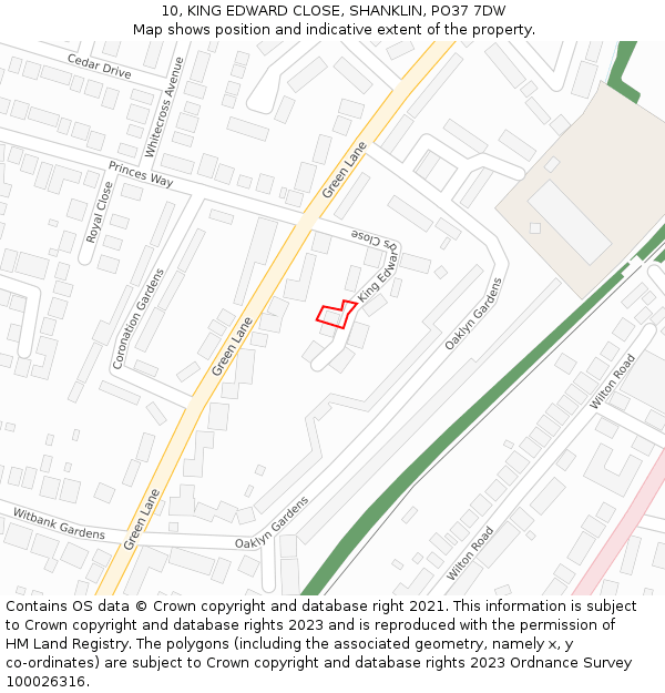 10, KING EDWARD CLOSE, SHANKLIN, PO37 7DW: Location map and indicative extent of plot