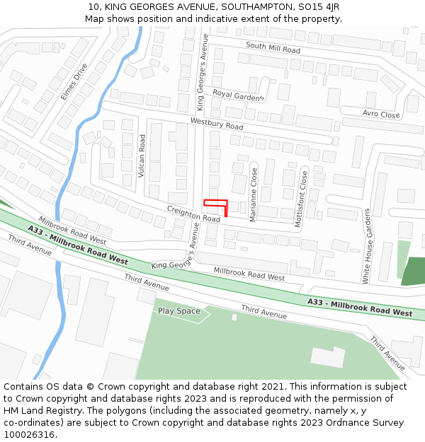 10, KING GEORGES AVENUE, SOUTHAMPTON, SO15 4JR: Location map and indicative extent of plot