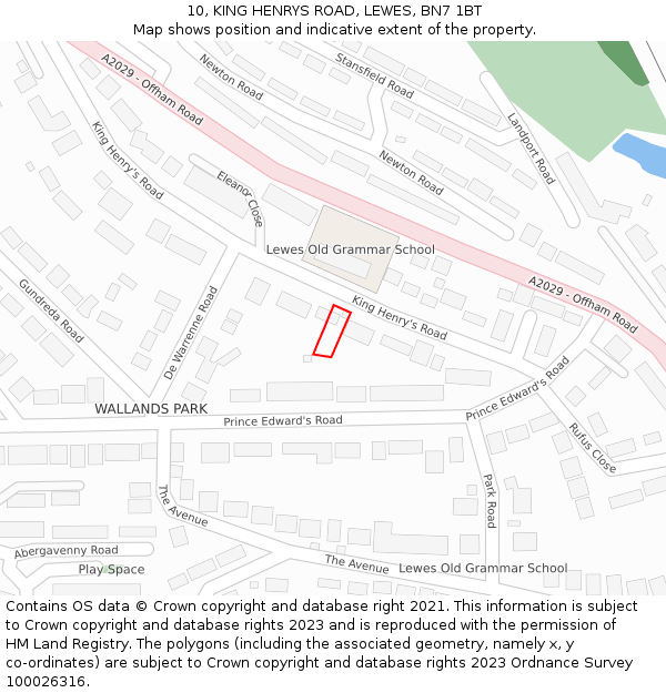 10, KING HENRYS ROAD, LEWES, BN7 1BT: Location map and indicative extent of plot