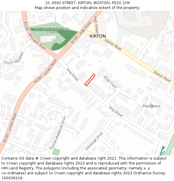 10, KING STREET, KIRTON, BOSTON, PE20 1HX: Location map and indicative extent of plot