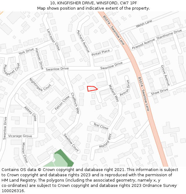 10, KINGFISHER DRIVE, WINSFORD, CW7 1PF: Location map and indicative extent of plot