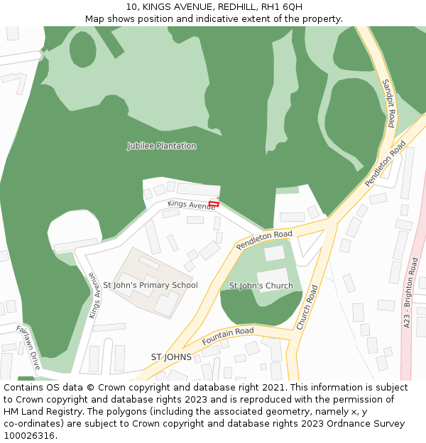 10, KINGS AVENUE, REDHILL, RH1 6QH: Location map and indicative extent of plot