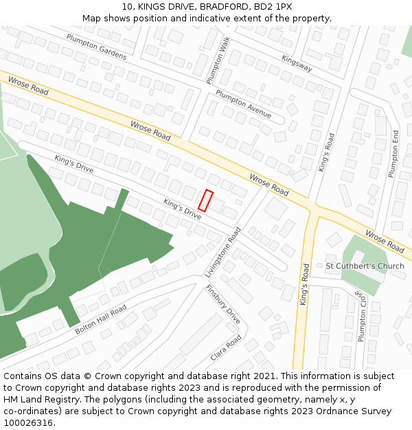 10, KINGS DRIVE, BRADFORD, BD2 1PX: Location map and indicative extent of plot