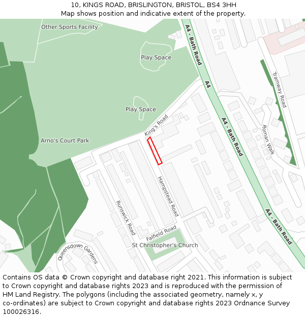 10, KINGS ROAD, BRISLINGTON, BRISTOL, BS4 3HH: Location map and indicative extent of plot