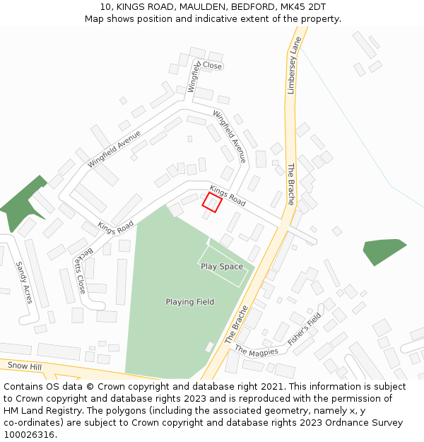 10, KINGS ROAD, MAULDEN, BEDFORD, MK45 2DT: Location map and indicative extent of plot