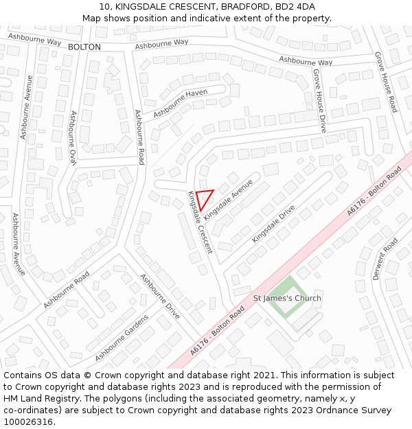 10, KINGSDALE CRESCENT, BRADFORD, BD2 4DA: Location map and indicative extent of plot