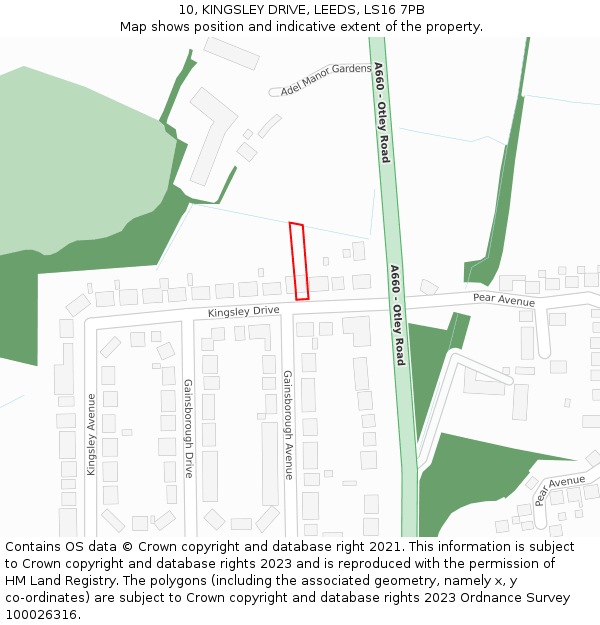 10, KINGSLEY DRIVE, LEEDS, LS16 7PB: Location map and indicative extent of plot