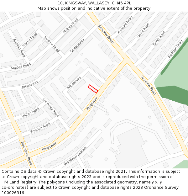 10, KINGSWAY, WALLASEY, CH45 4PL: Location map and indicative extent of plot
