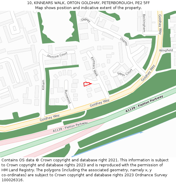 10, KINNEARS WALK, ORTON GOLDHAY, PETERBOROUGH, PE2 5FF: Location map and indicative extent of plot