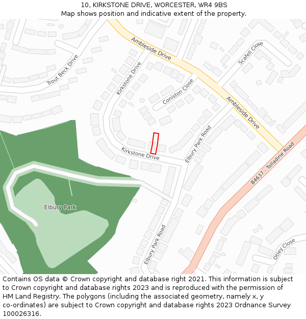 10, KIRKSTONE DRIVE, WORCESTER, WR4 9BS: Location map and indicative extent of plot
