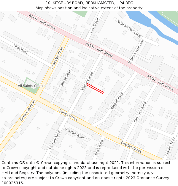 10, KITSBURY ROAD, BERKHAMSTED, HP4 3EG: Location map and indicative extent of plot