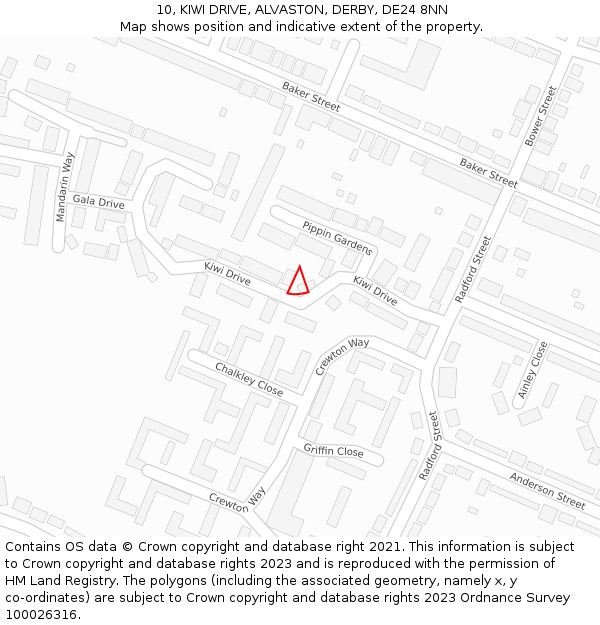 10, KIWI DRIVE, ALVASTON, DERBY, DE24 8NN: Location map and indicative extent of plot