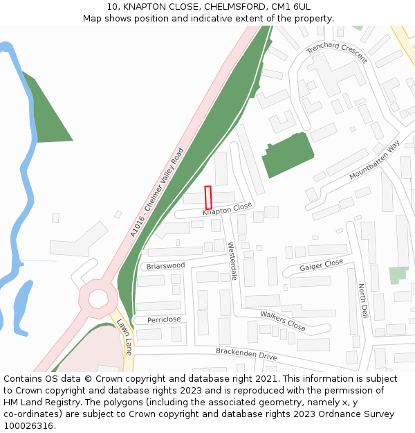 10, KNAPTON CLOSE, CHELMSFORD, CM1 6UL: Location map and indicative extent of plot