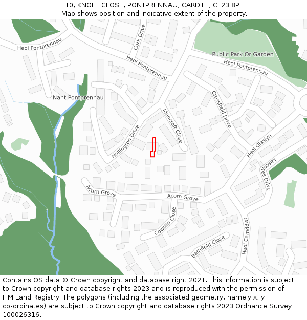 10, KNOLE CLOSE, PONTPRENNAU, CARDIFF, CF23 8PL: Location map and indicative extent of plot