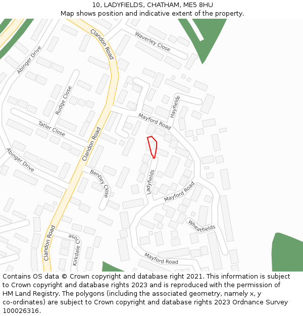 10, LADYFIELDS, CHATHAM, ME5 8HU: Location map and indicative extent of plot