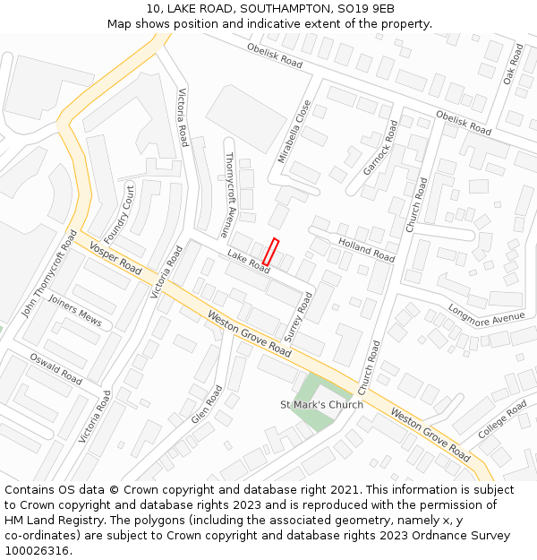 10, LAKE ROAD, SOUTHAMPTON, SO19 9EB: Location map and indicative extent of plot
