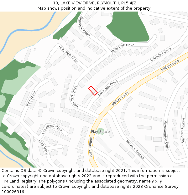 10, LAKE VIEW DRIVE, PLYMOUTH, PL5 4JZ: Location map and indicative extent of plot