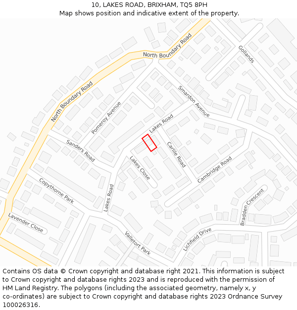 10, LAKES ROAD, BRIXHAM, TQ5 8PH: Location map and indicative extent of plot