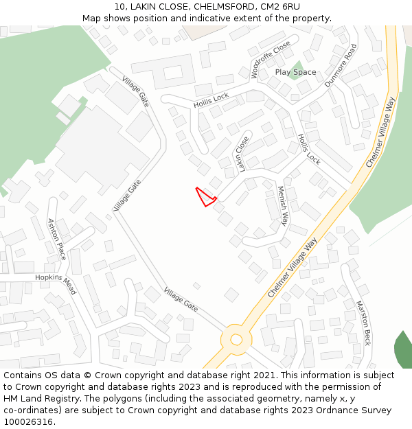 10, LAKIN CLOSE, CHELMSFORD, CM2 6RU: Location map and indicative extent of plot
