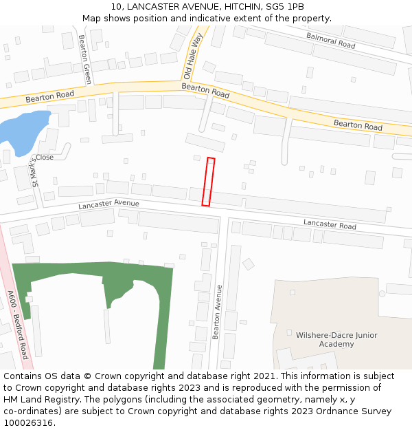10, LANCASTER AVENUE, HITCHIN, SG5 1PB: Location map and indicative extent of plot