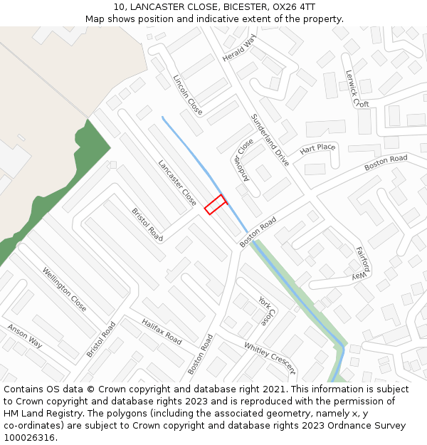 10, LANCASTER CLOSE, BICESTER, OX26 4TT: Location map and indicative extent of plot