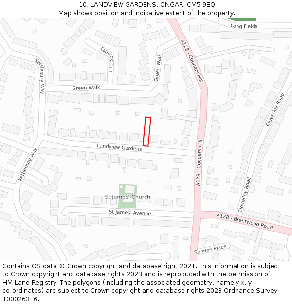 10, LANDVIEW GARDENS, ONGAR, CM5 9EQ: Location map and indicative extent of plot