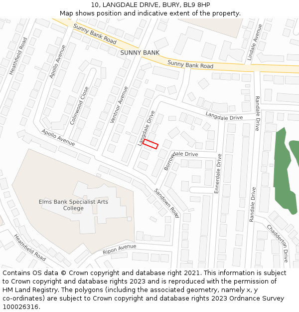 10, LANGDALE DRIVE, BURY, BL9 8HP: Location map and indicative extent of plot