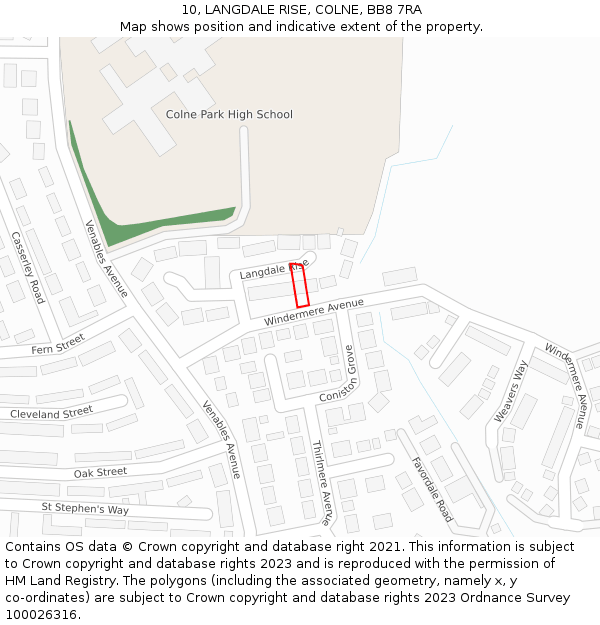 10, LANGDALE RISE, COLNE, BB8 7RA: Location map and indicative extent of plot