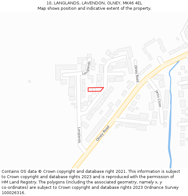10, LANGLANDS, LAVENDON, OLNEY, MK46 4EL: Location map and indicative extent of plot