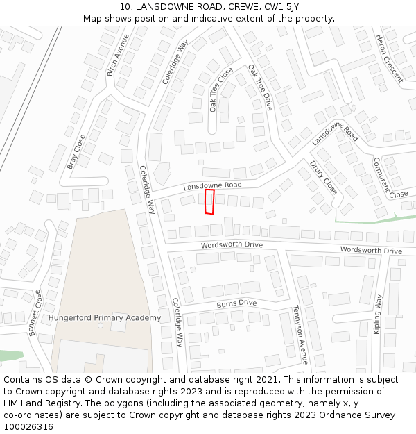10, LANSDOWNE ROAD, CREWE, CW1 5JY: Location map and indicative extent of plot