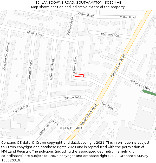 10, LANSDOWNE ROAD, SOUTHAMPTON, SO15 4HB: Location map and indicative extent of plot