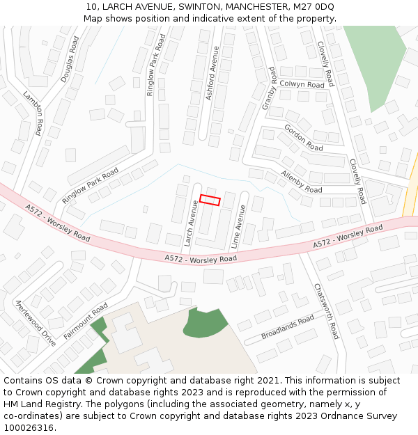 10, LARCH AVENUE, SWINTON, MANCHESTER, M27 0DQ: Location map and indicative extent of plot