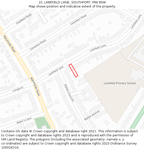 10, LARKFIELD LANE, SOUTHPORT, PR9 8NW: Location map and indicative extent of plot