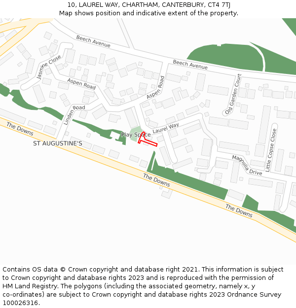 10, LAUREL WAY, CHARTHAM, CANTERBURY, CT4 7TJ: Location map and indicative extent of plot
