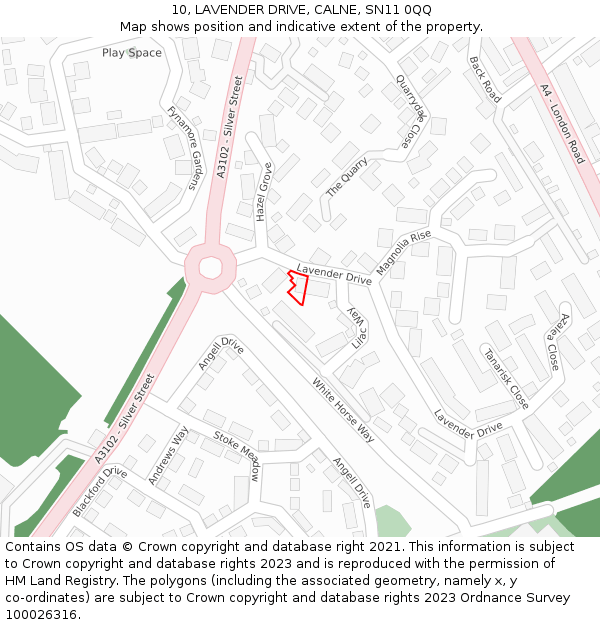 10, LAVENDER DRIVE, CALNE, SN11 0QQ: Location map and indicative extent of plot