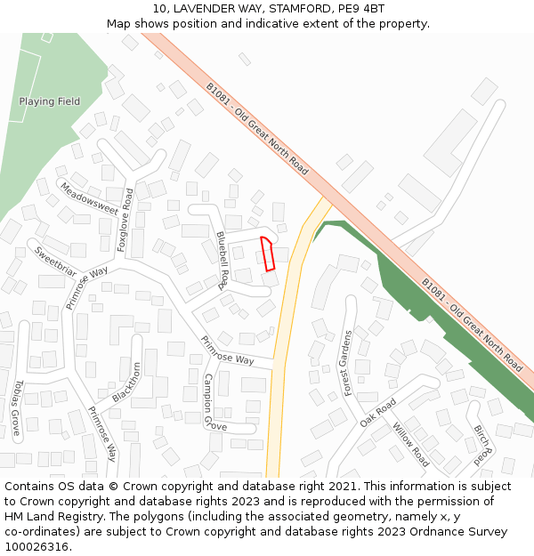 10, LAVENDER WAY, STAMFORD, PE9 4BT: Location map and indicative extent of plot