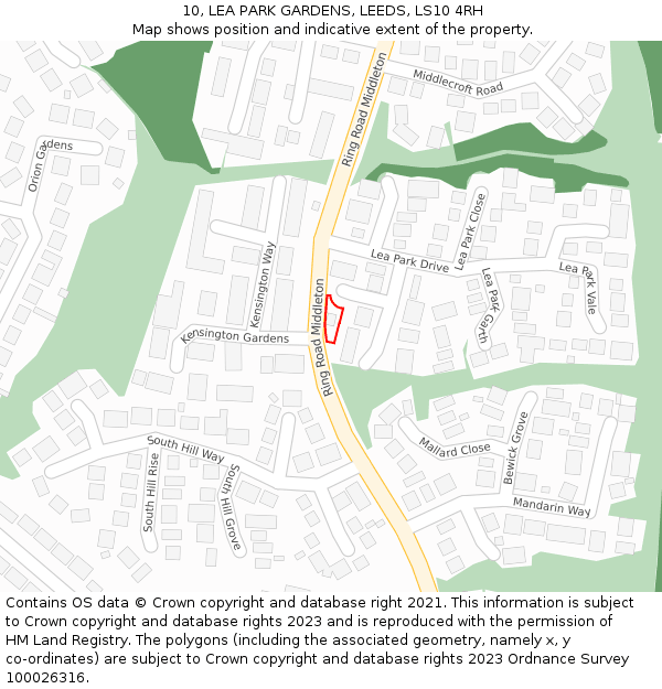 10, LEA PARK GARDENS, LEEDS, LS10 4RH: Location map and indicative extent of plot