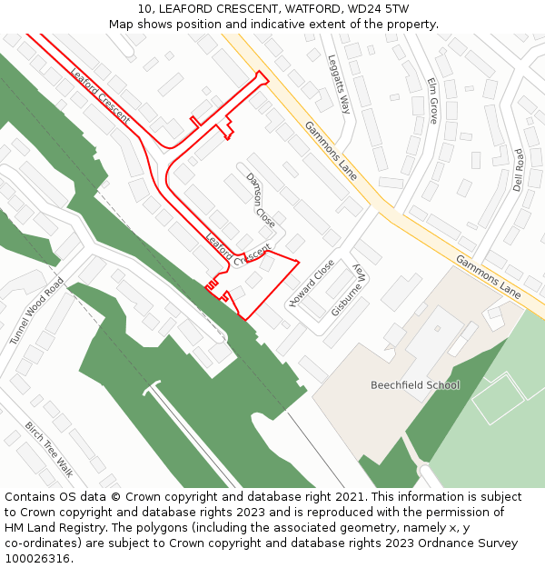 10, LEAFORD CRESCENT, WATFORD, WD24 5TW: Location map and indicative extent of plot